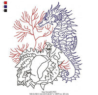 Sea Horse - Redwork Embroidery Design - Dona Embroidery Shop