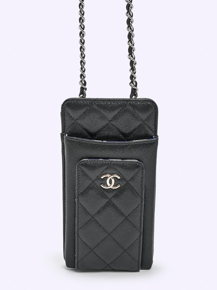 Chanel Caviar Quilted Phone Holder With Chain Black in Leather with  Goldtone  US