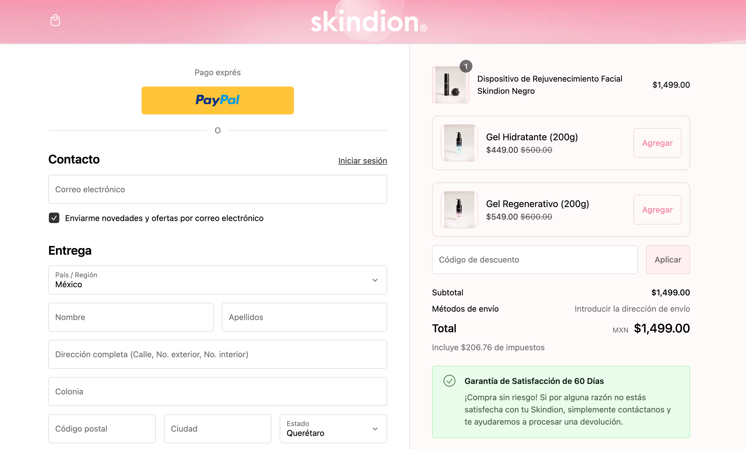 Checkout extensions en Skindion