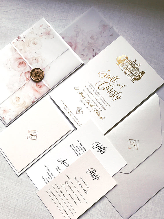 HEDSOR HOUSE  Your Venue invitation on Vellum with Wax Seal Wedding i –  Cartalia