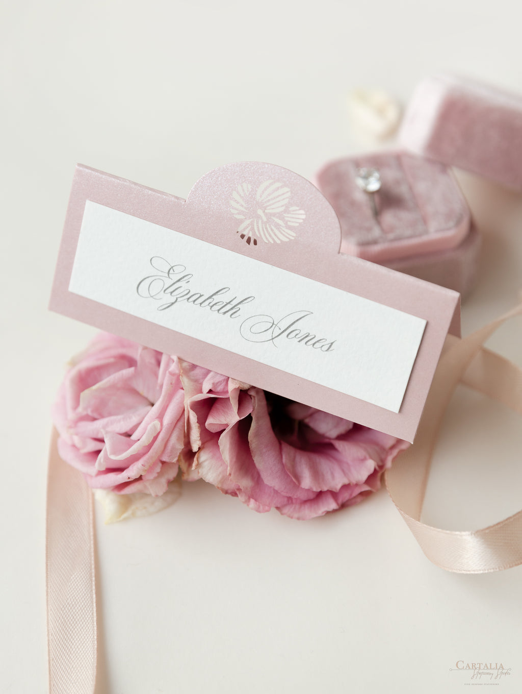 Dusty Pink Opulence Ribbon Tie Glitter Board Gatefold – Cartalia
