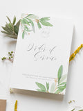 Greenery Vellum Sleeve Pocket fold Invitation with Gold Tie and Kraft –  Cartalia