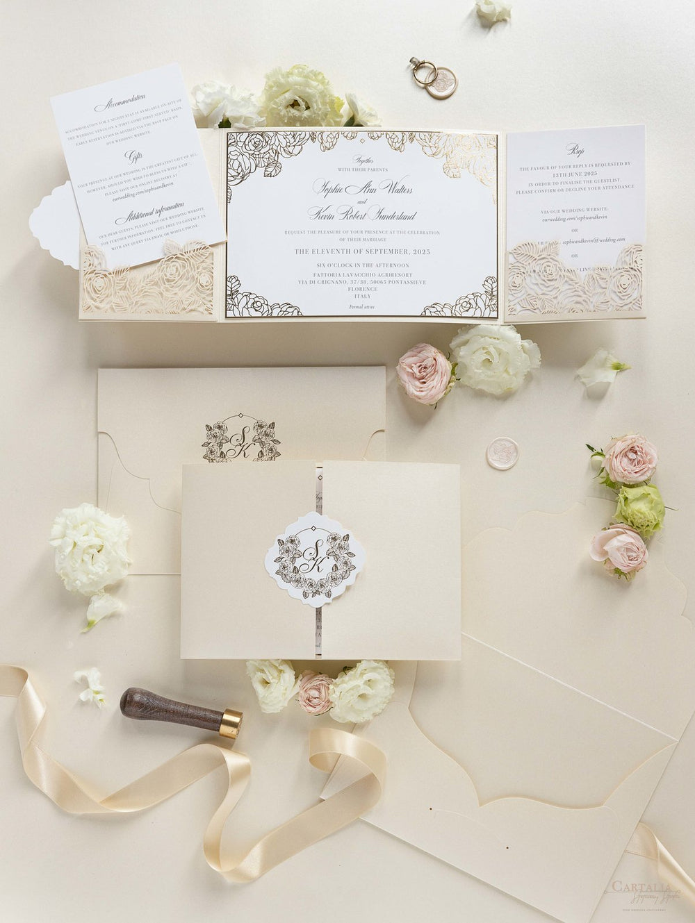 Ornate Square Foil-pressed Monogram Card