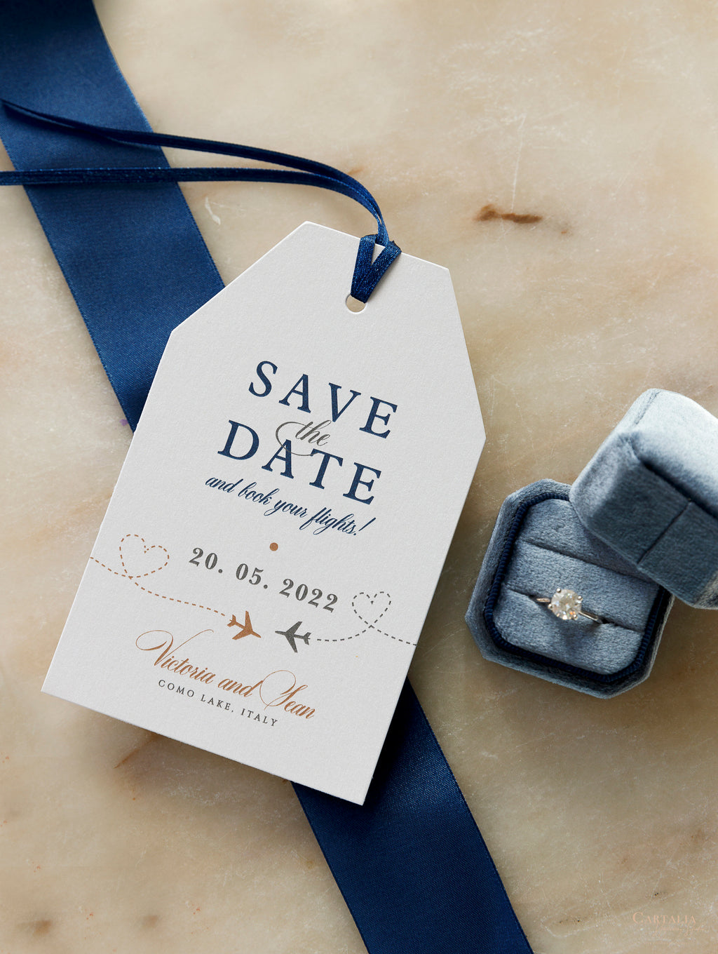 Silver Mirror Luggage Tag Magnet Save The Date Card – Cartalia