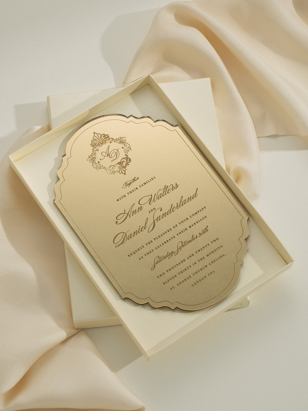 Luxury Boxed Invitation : a Decadent Mirror Silver Plexi Wedding Invit –  Cartalia