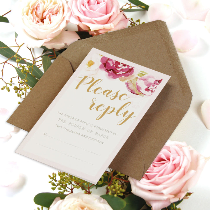 Rustic Boho Pocket Fold Wedding Invitation in Watercolour