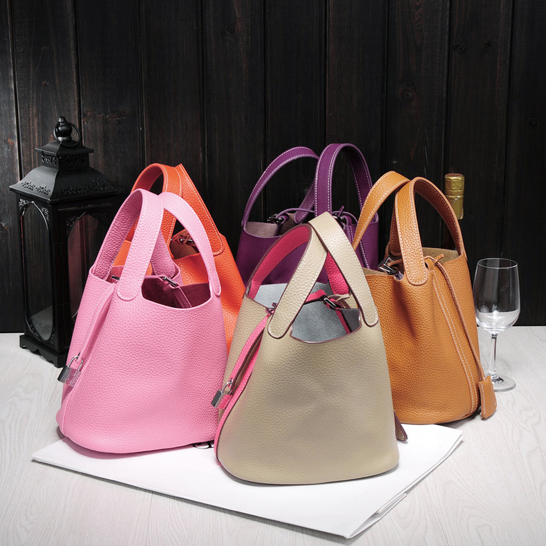 Genuine Women Leather Bucket Bag Shopper bag Handbag For Women Small Leather Tote Bag