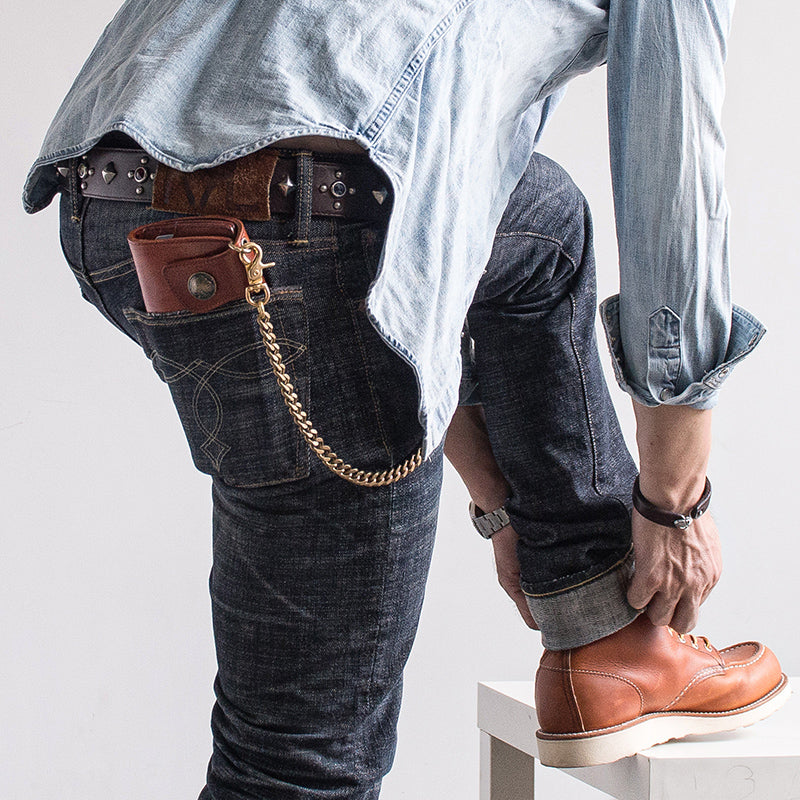 Men Brown Leather Biker Wallet with Chain