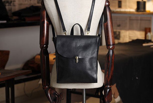 Handmade Leather cute backpack bag shoulder bag green women leather pu