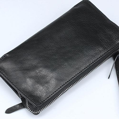 Handmade Leather Mens Cool Long Leather Wallet Zipper Clutch Wristlet