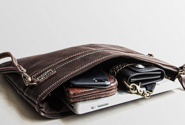 Handmade leather clutch bag wallet leather ipad case men Black long wa
