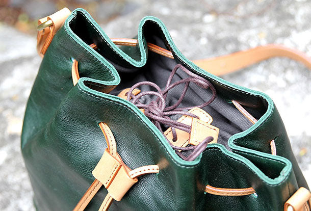 Handmade leather bucket purse crossbody bag purse shoulder bag for wom