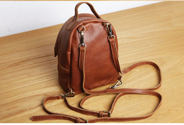 Genuine Leather Cute Backpack Bag Shoulder Bag Red Black Women Leather