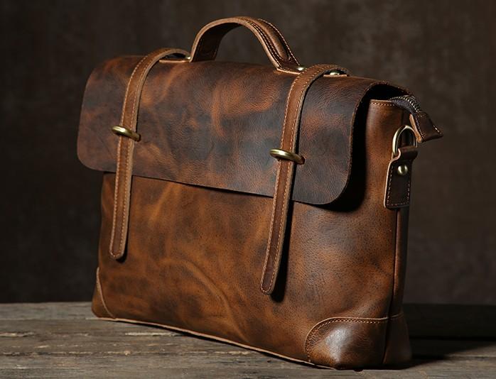 Handmade Leather Mens Cool Messenger Bag Briefcase Work Bag Business B