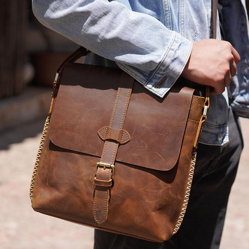 wood and leather mens messenger bag