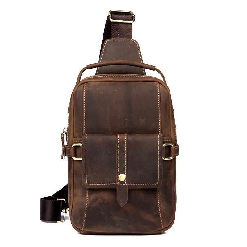Cool Brown Leather Mens Cool Crossbody Pack Sling Bag Tan Leather Ches