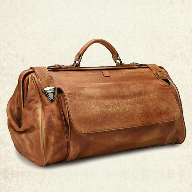 Vintage Leather Mens Large Doctor Bag Weekender Bag Doctor Travel Bag