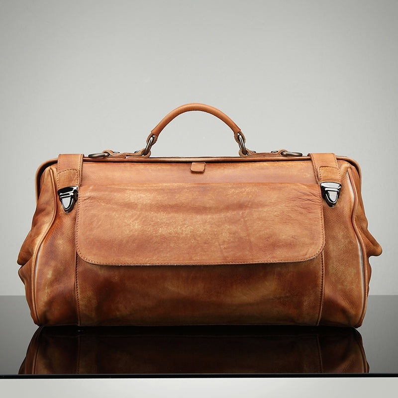Vintage Leather Mens Large Doctor Bag Weekender Bag Doctor Travel Bag