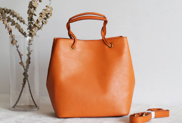Handmade Leather handbag purse bucket bag for women shopper bag leathe