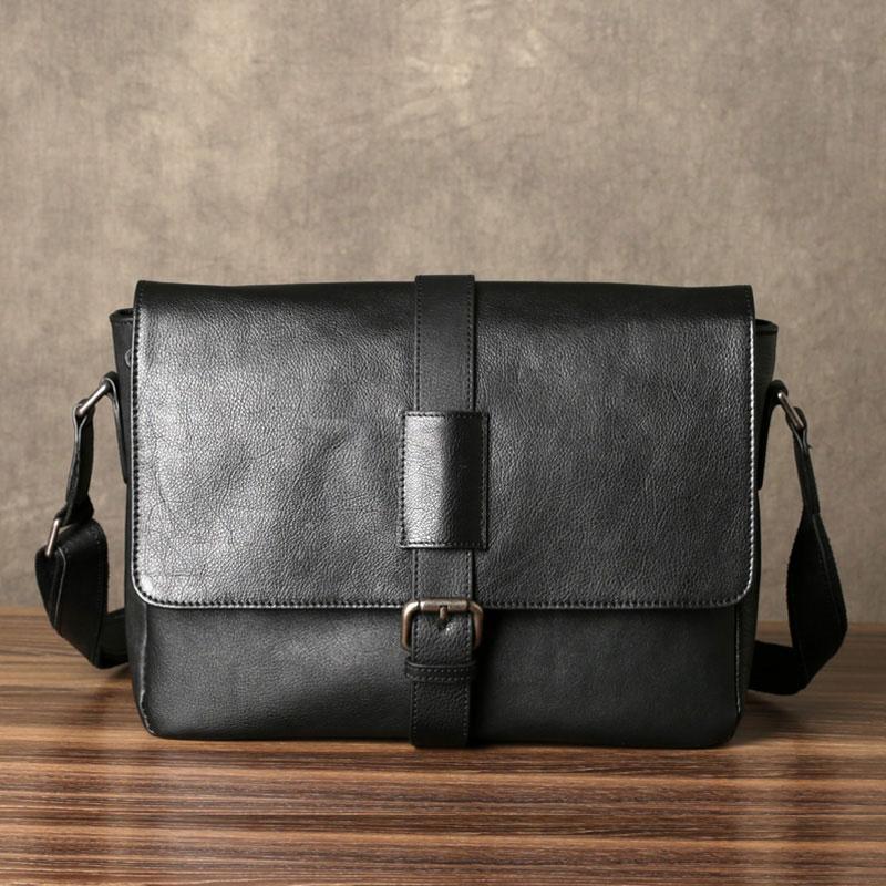 Black Leather Mens Cool Messenger Bag Shoulder Bag Bike Bag Shoulder B