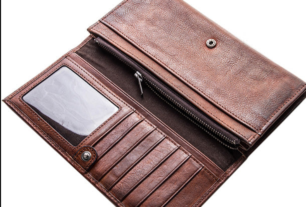 Handmade leather long wallet leather men phone clutch vintage wallet f