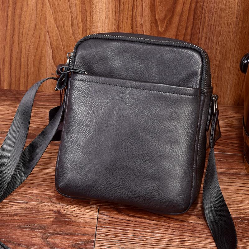 small black leather messenger bag