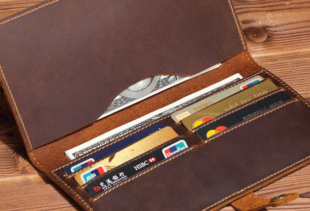 Handmade Genuine Leather Wallet Long Leather Wallet Bifold Wallet Bag