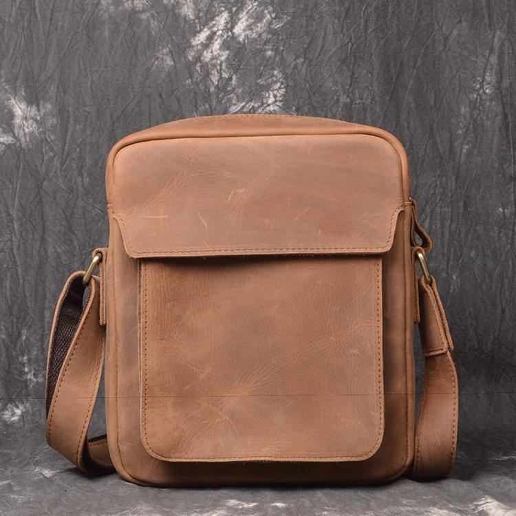 Vintage Leather Men's Small Side Bag Table Bag Small Messenger Bag For