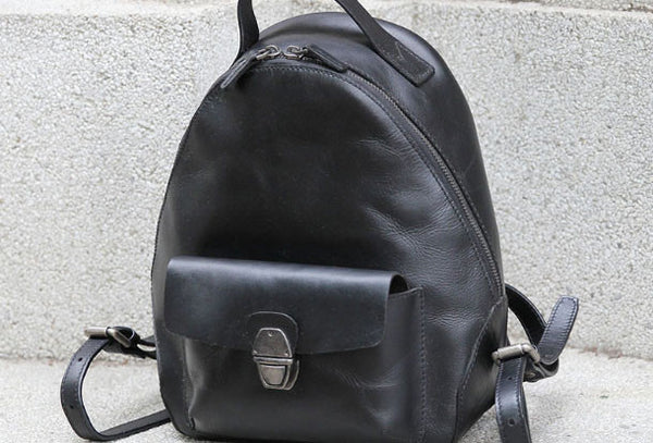 Genuine handmade Leather backpack bag shoulder bag black women leather