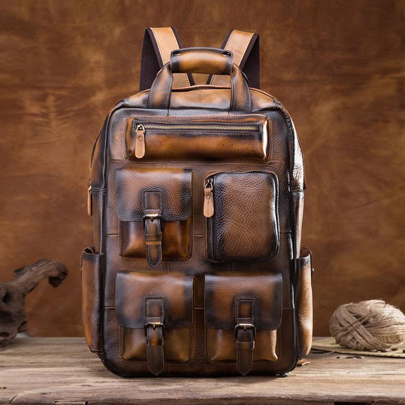 Cool Mens Vintage Leather Backpack School Backpack Travel Backpack for