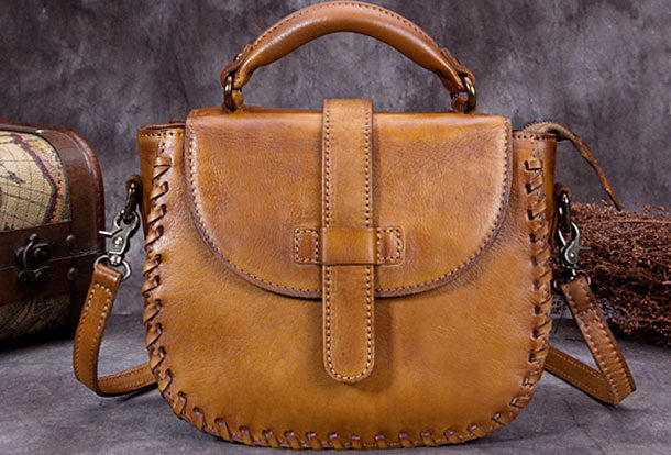 Genuine Leather Handbag Woven Vintage Crossbody Bag Shoulder Bag Purse