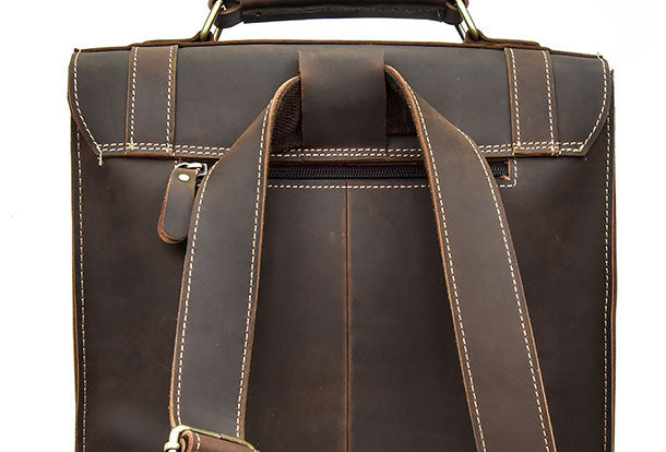 Genuine Leather Mens Cool Messenger Bag Backpack Large Black Travel Ba