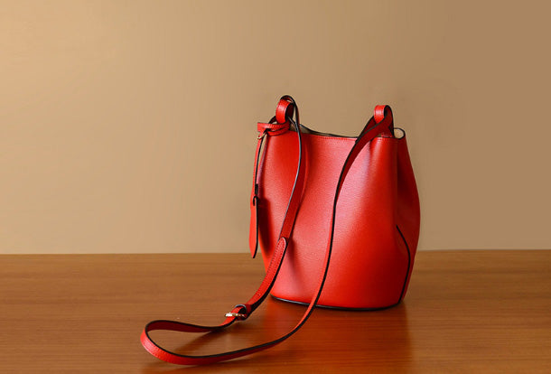 Handmade Genuine Leather Bucket Bag Purse Crossbody Bag Shoulder Bag P