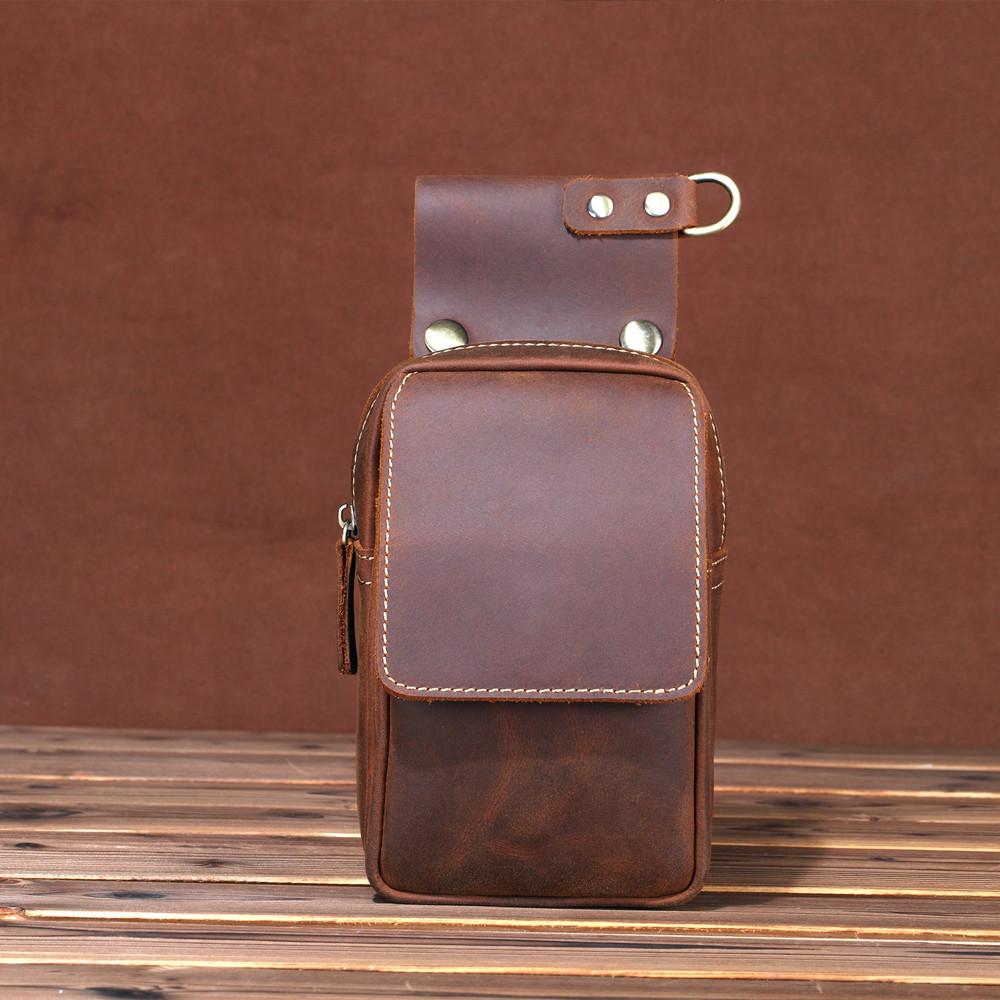 Brown Leather Cell Phone HOLSTER Mens Belt Pouches Waist Bags BELT BAG