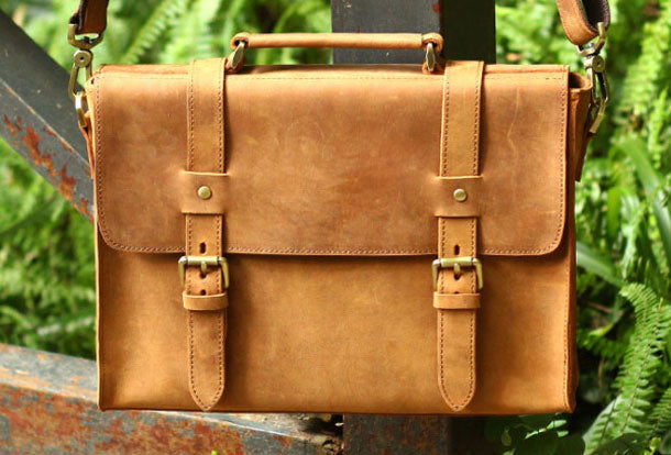 Handmade Leather Mens Cool Messenger Bag Briefcase Square Bag Chest Ba