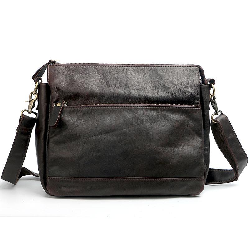 Casual Black Leather Mens Courier Bags Messenger Bags Brown Postman Ba