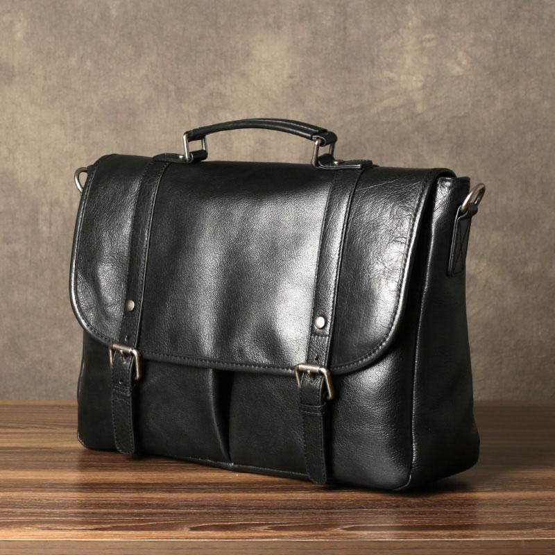 Genuine Leather Mens Cool Black Briefcase Work Bag Business Bag for me