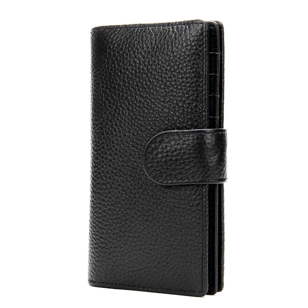 Black Leather Men's Wallet Trifold Long Wallet Multi Cards Long Wallet