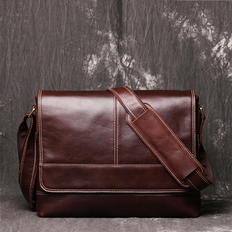 Cool Brown Leather Men's Side Bag Red Brown Messenger Bag Courier Bag