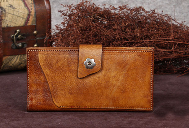 Leather Women Bifold Long Wallet Vintage Wallet For Women