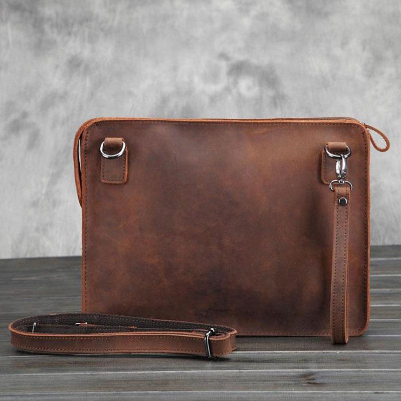 Vintage Small Leather Mens Messenger Bag Clutch Wristlet Shoulder Bag