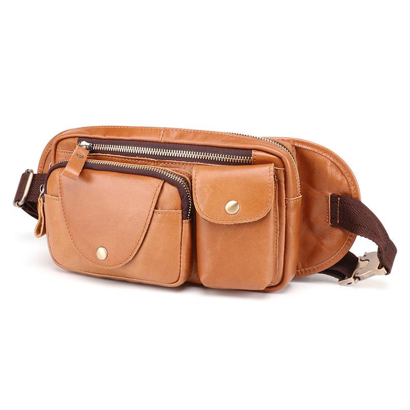 Vintage Brown Leather Men's Fanny Pack Hip Pack Chest Bag Sling Crossb