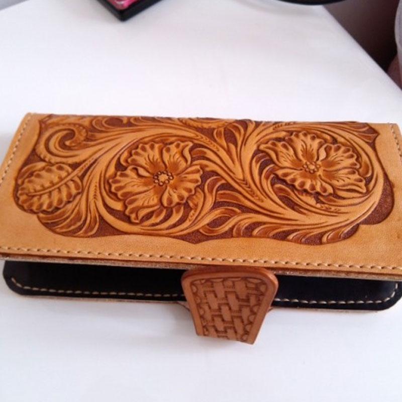 Handmade Leather Tooled Floral Mens Long Wallet Cool Long Wallet for M