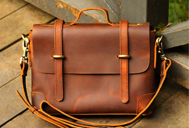 Vintage Leather Mens Messenger Bag Briefcase Side Bag Brown Work Bag B