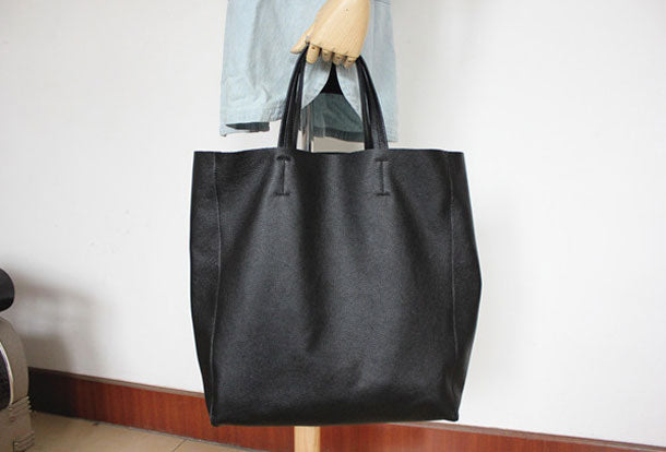 large black leather tote bag