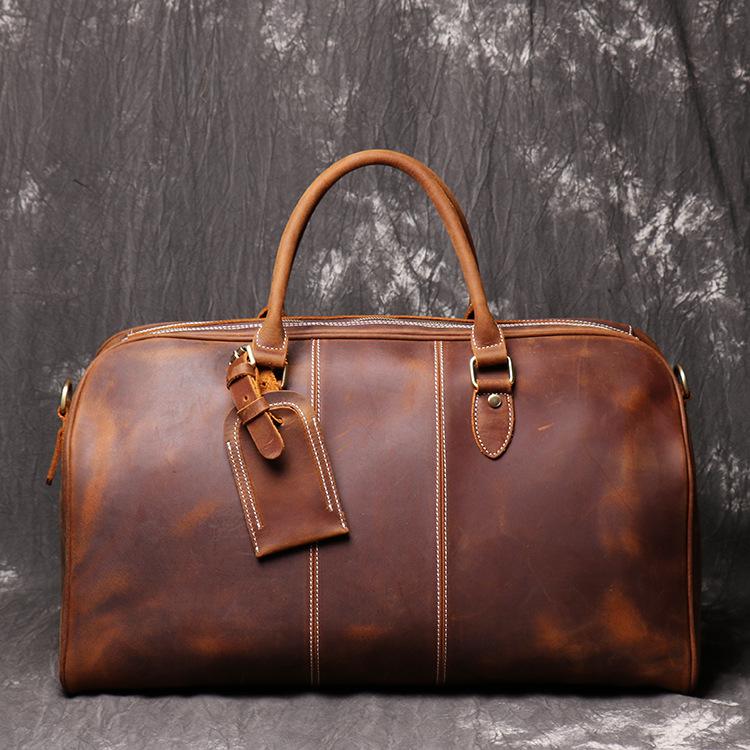 Cool Leather Men Large Brown Overnight Bag Travel Bag Weekender Bag Fo