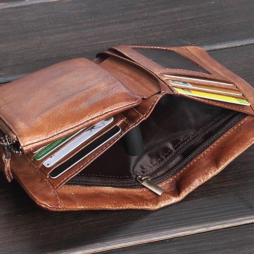 Cool Mens Small Leather Wallets Men Zipper billfold Wallets Bifold for