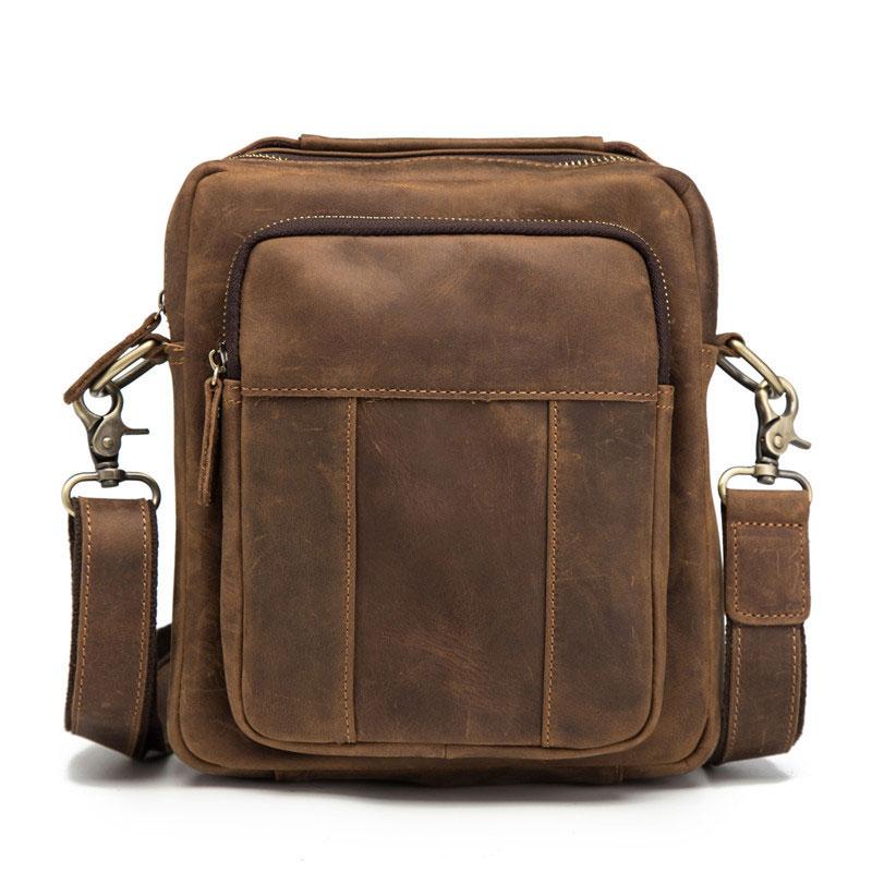 Cool Mens Leather Small Side Bag Small Messenger bag Shoulder bag For