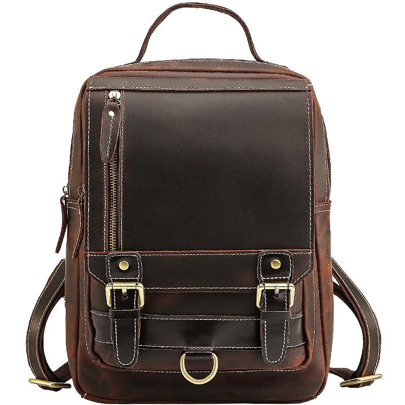 Cool Leather Coffee Mens Backpack Vintage School Backpack Laptop Backp