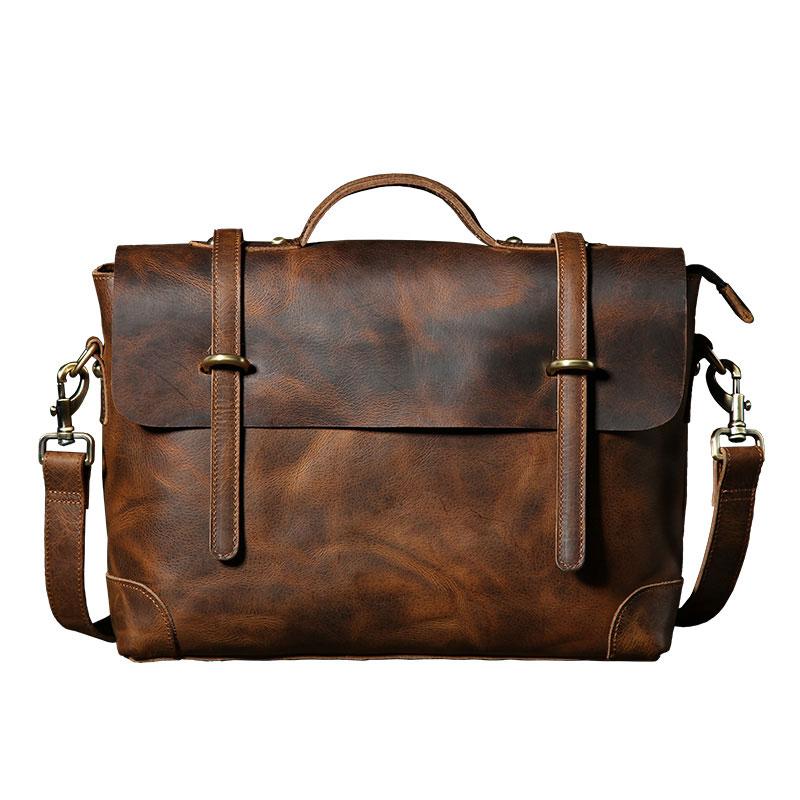 Handmade Leather Mens Cool Messenger Bag Briefcase Work Bag Business B